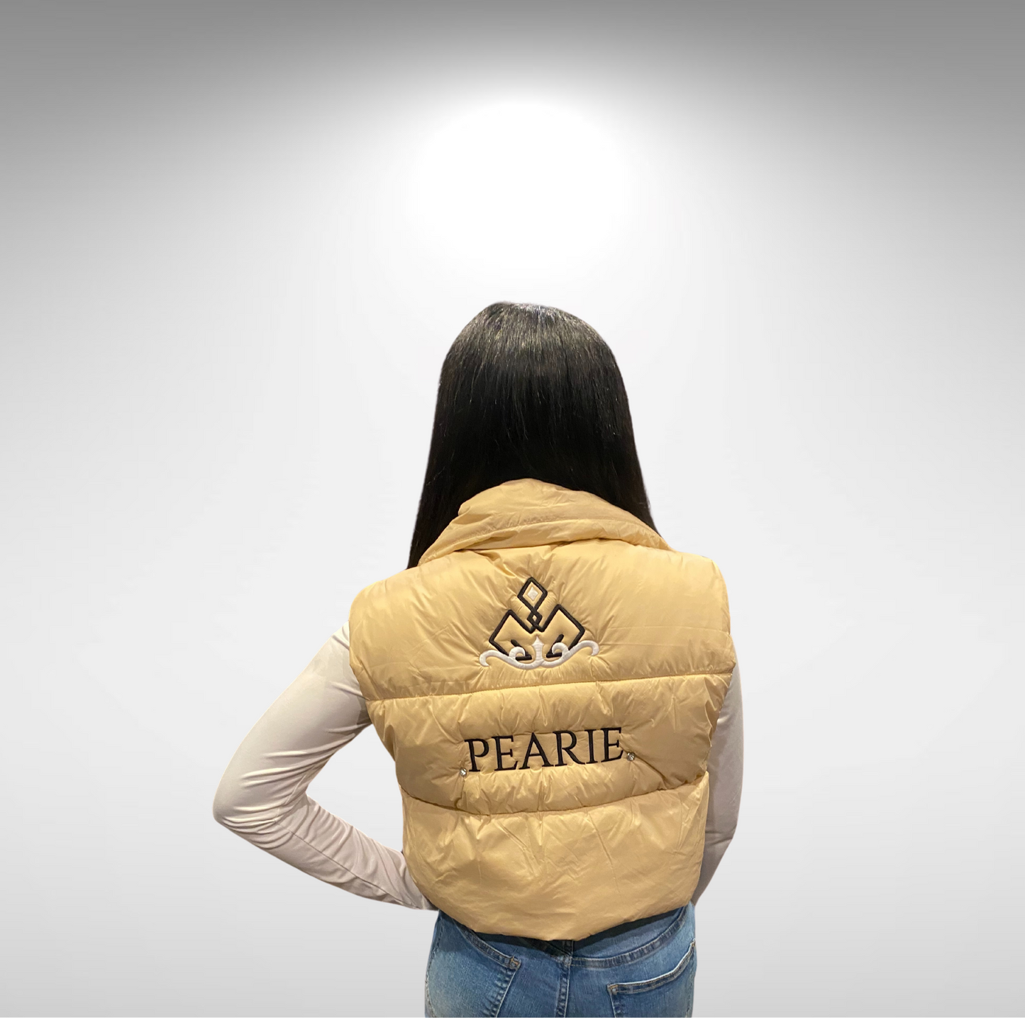CROP BUBBLE VEST- TAN/BLACK/WHITE