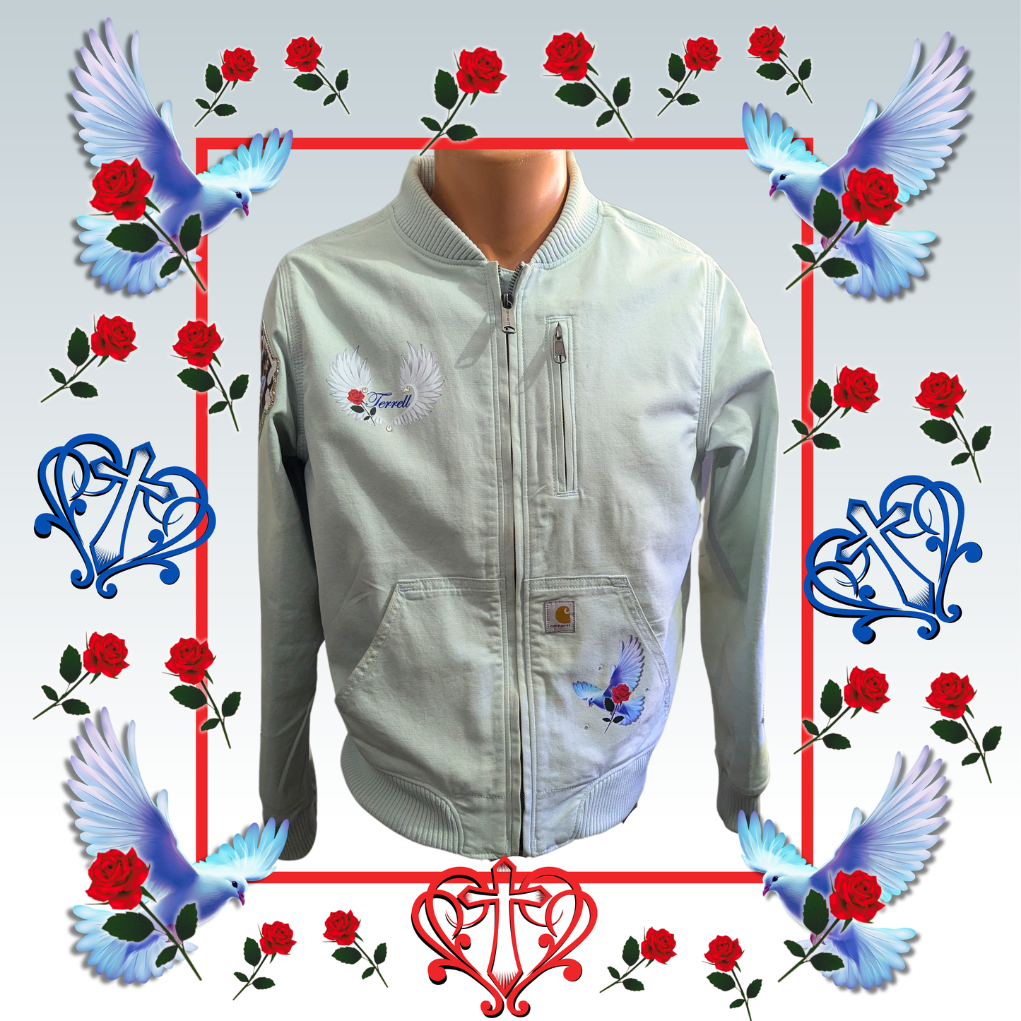 Custom Jean Jacket- Doves and Roses