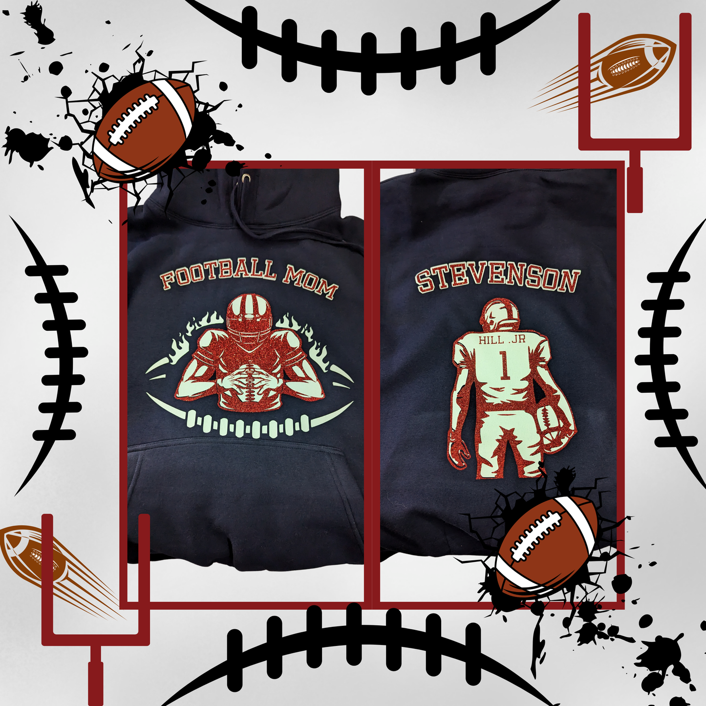 Custom Sports Hoodie- Glitter image and Lettering