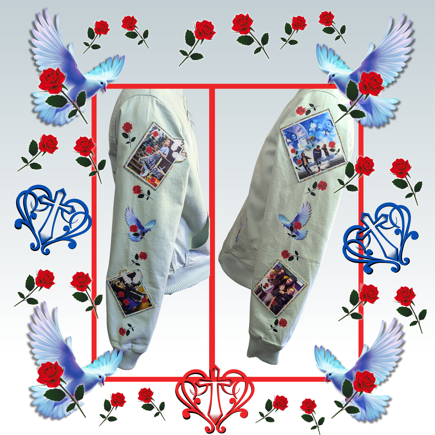 Custom Jean Jacket- Doves and Roses