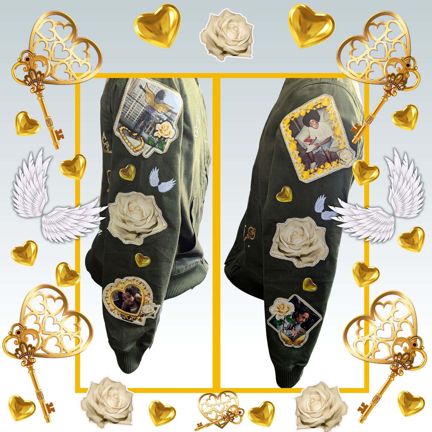 Custom Jean Jacket- Heart Locket, Key and Wings