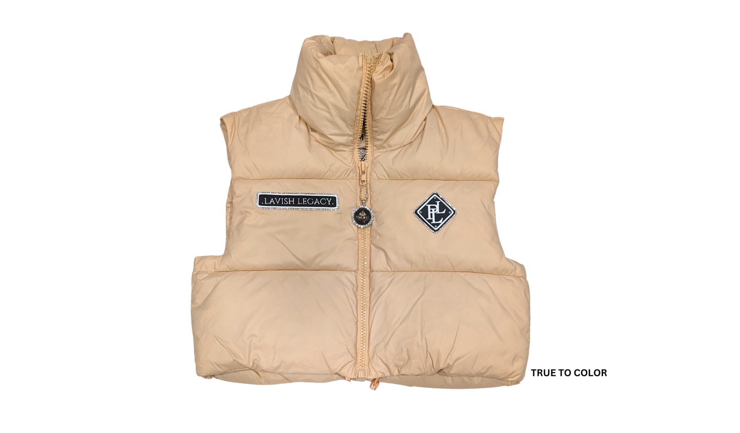 CROP BUBBLE VEST- TAN/BLACK/WHITE