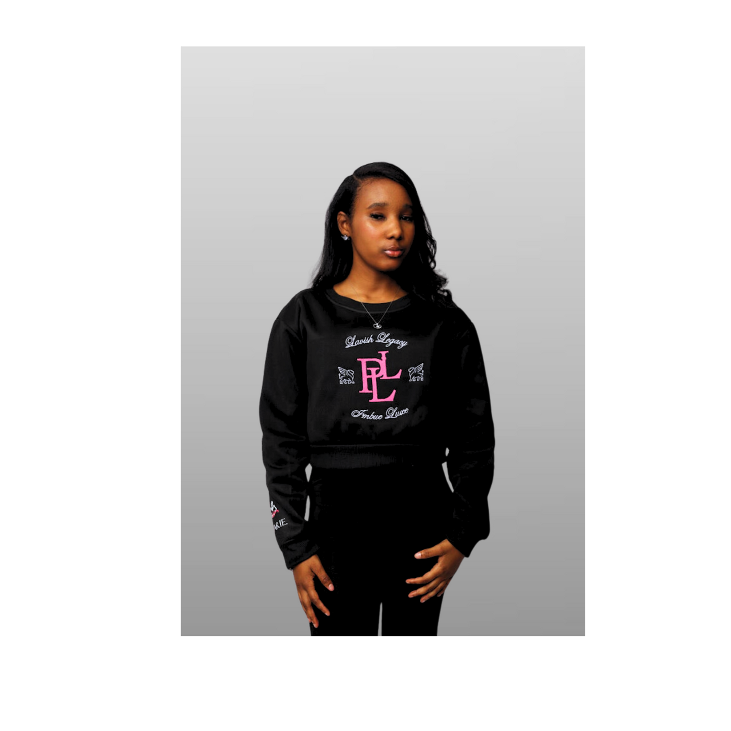 PLL - Crop Sweatshirt: Black/Pink/White