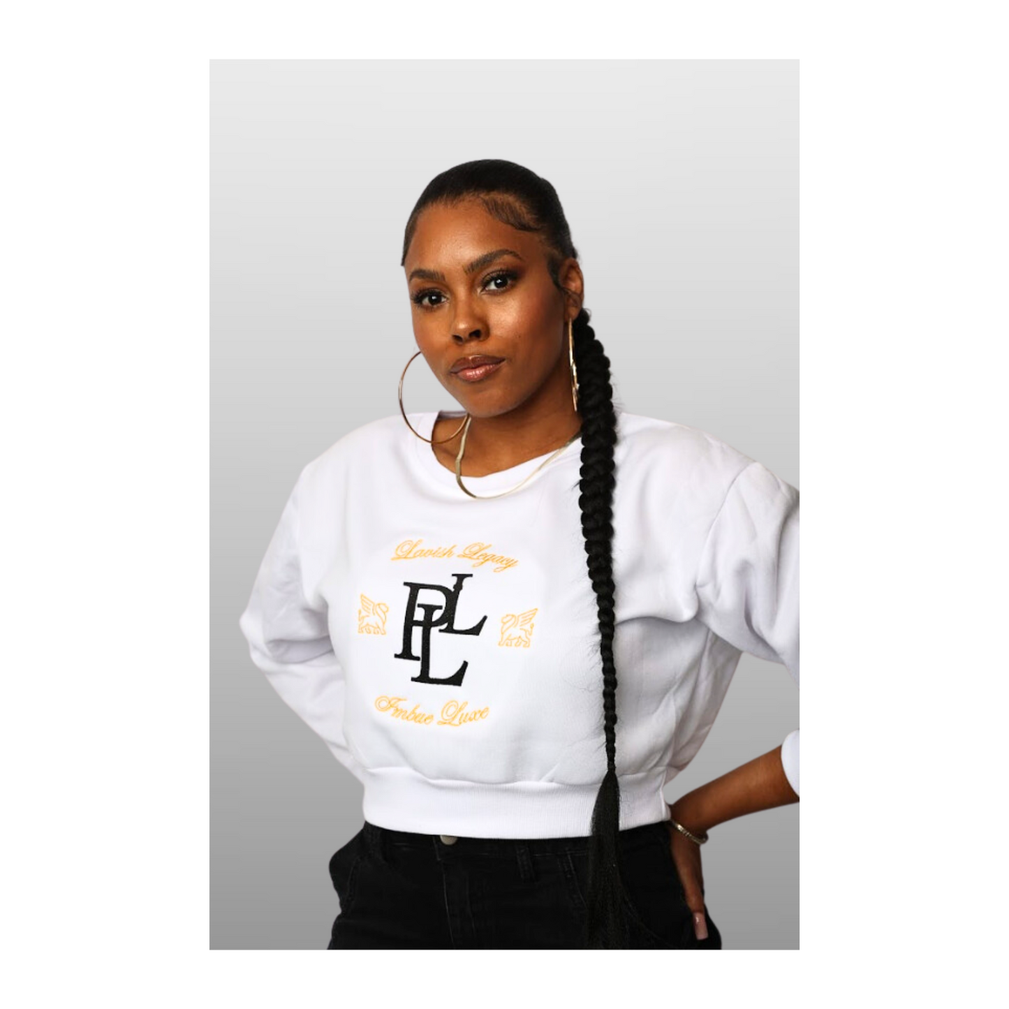 PLL - Crop Sweatshirt: White/Black/Gold