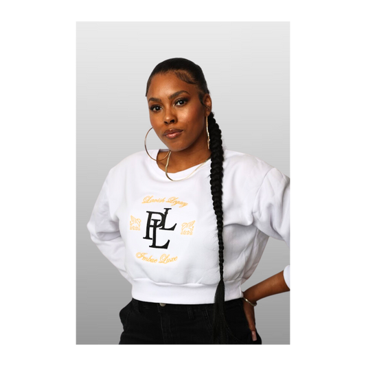 PLL - Crop Sweatshirt: White/Black/Gold
