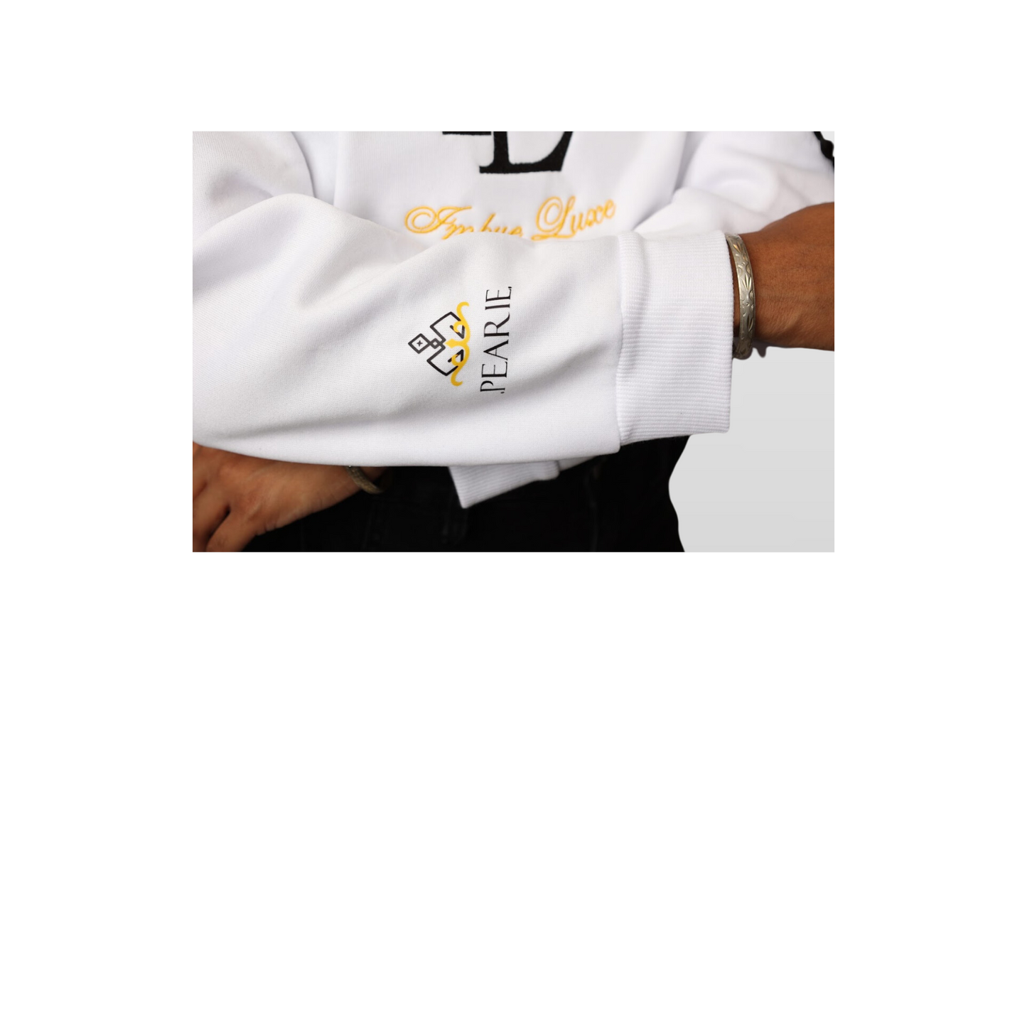 PLL - Crop Sweatshirt: White/Black/Gold