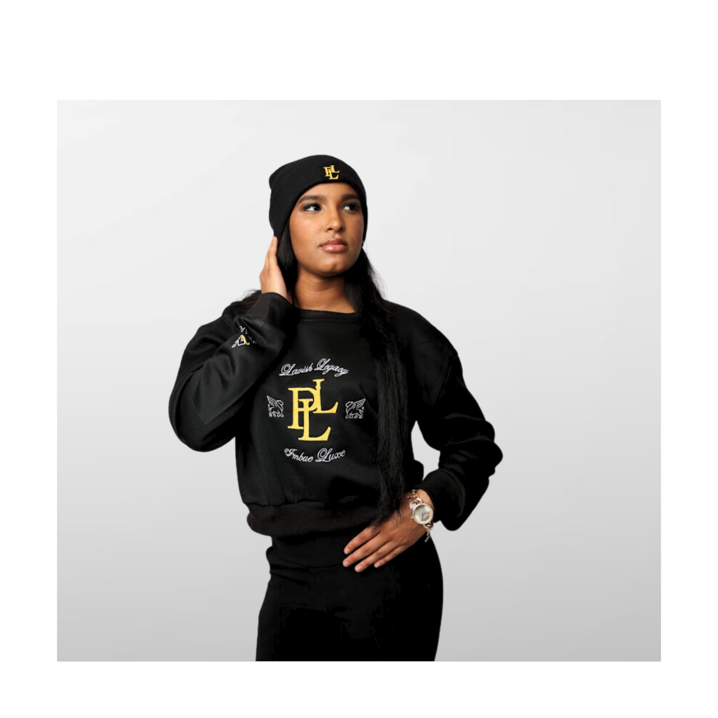 PLL - Crop Sweatshirt: Black/Gold/White