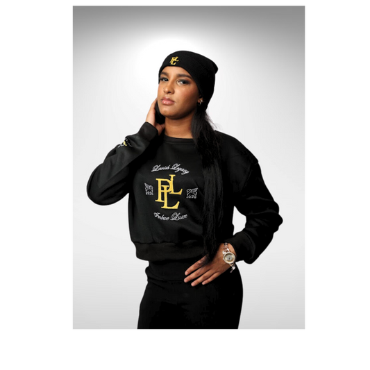 PLL - Crop Sweatshirt: Black/Gold/White