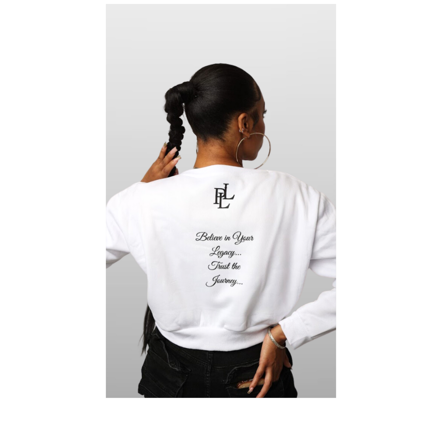 PLL - Crop Sweatshirt: White/Black/Gold