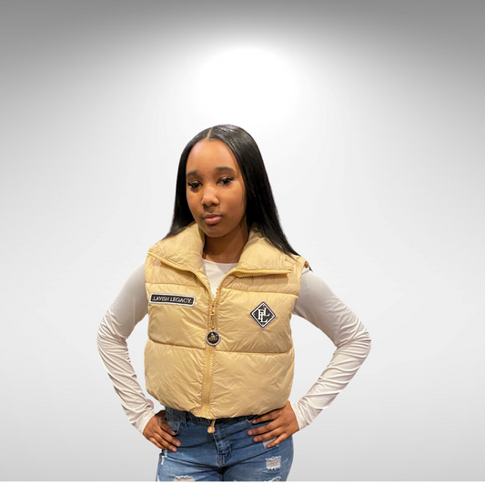 CROP BUBBLE VEST- TAN/BLACK/WHITE