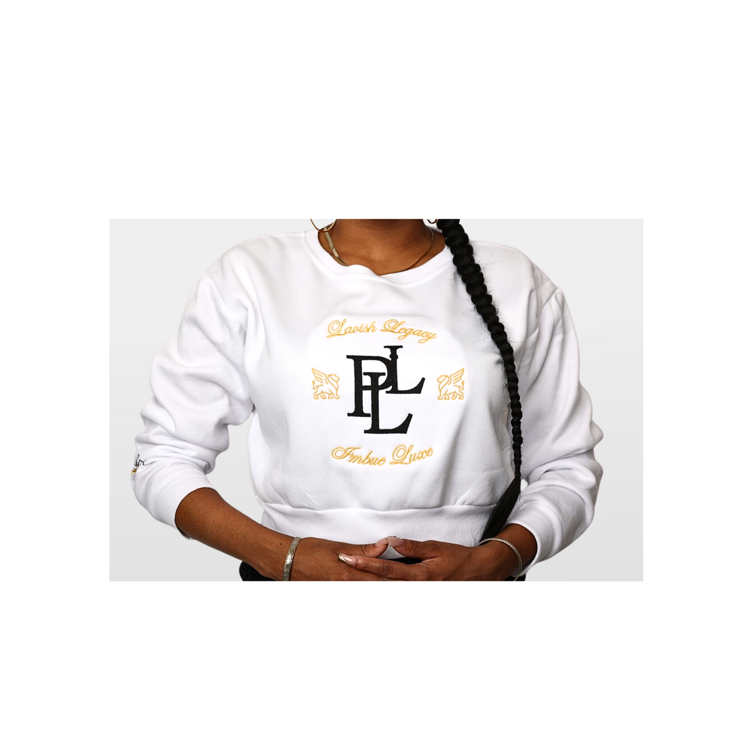 PLL - Crop Sweatshirt: White/Black/Gold