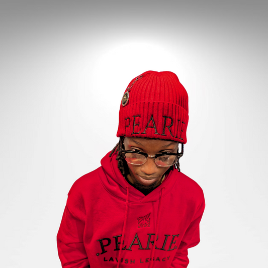 .PEARIE. KNIT BEANIE- RED/BLACK