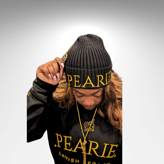 .PEARIE. KNIT BEANIE- BLACK/GOLD