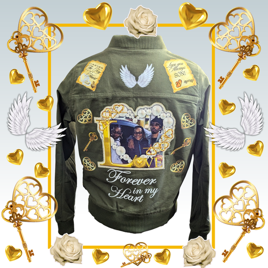 Custom Jean Jacket- Heart Locket, Key and Wings