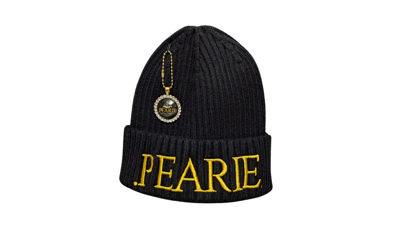 .PEARIE. KNIT BEANIE- BLACK/GOLD