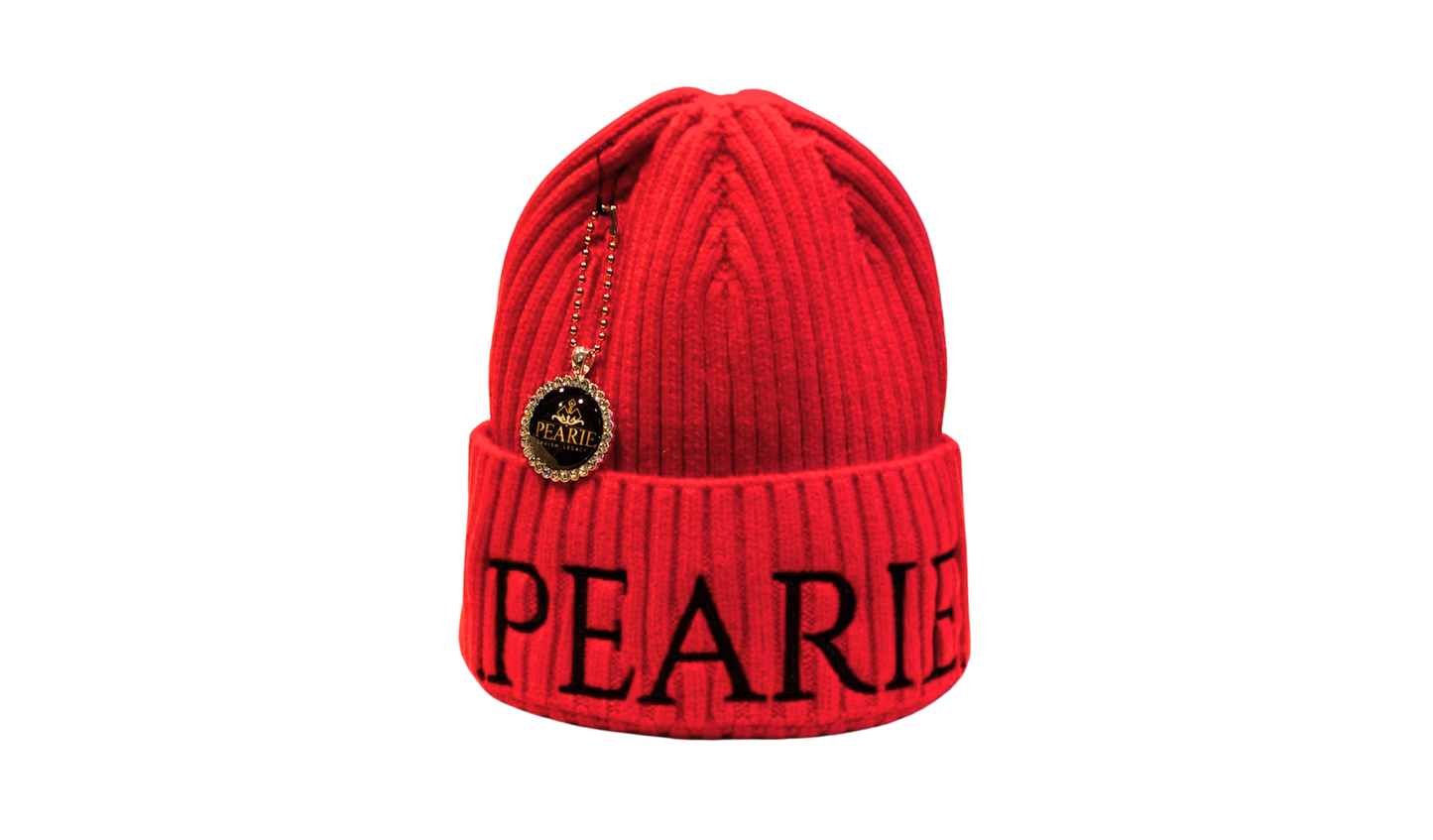.PEARIE. KNIT BEANIE- RED/BLACK
